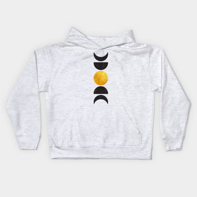 Geometric Gold Moon Phases Kids Hoodie by aterkaderk